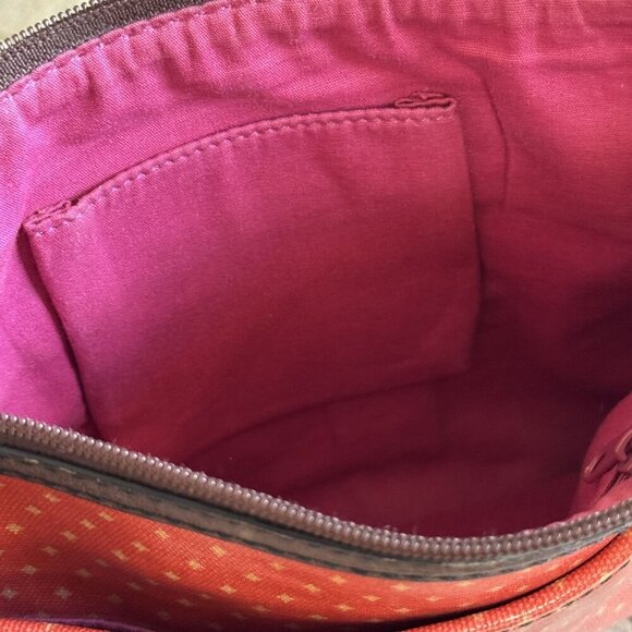 Vintage Fossil Key-Per Coated Leather Orange Tan Star Polka Dot Crossbody Bag - Picture 11 of 14